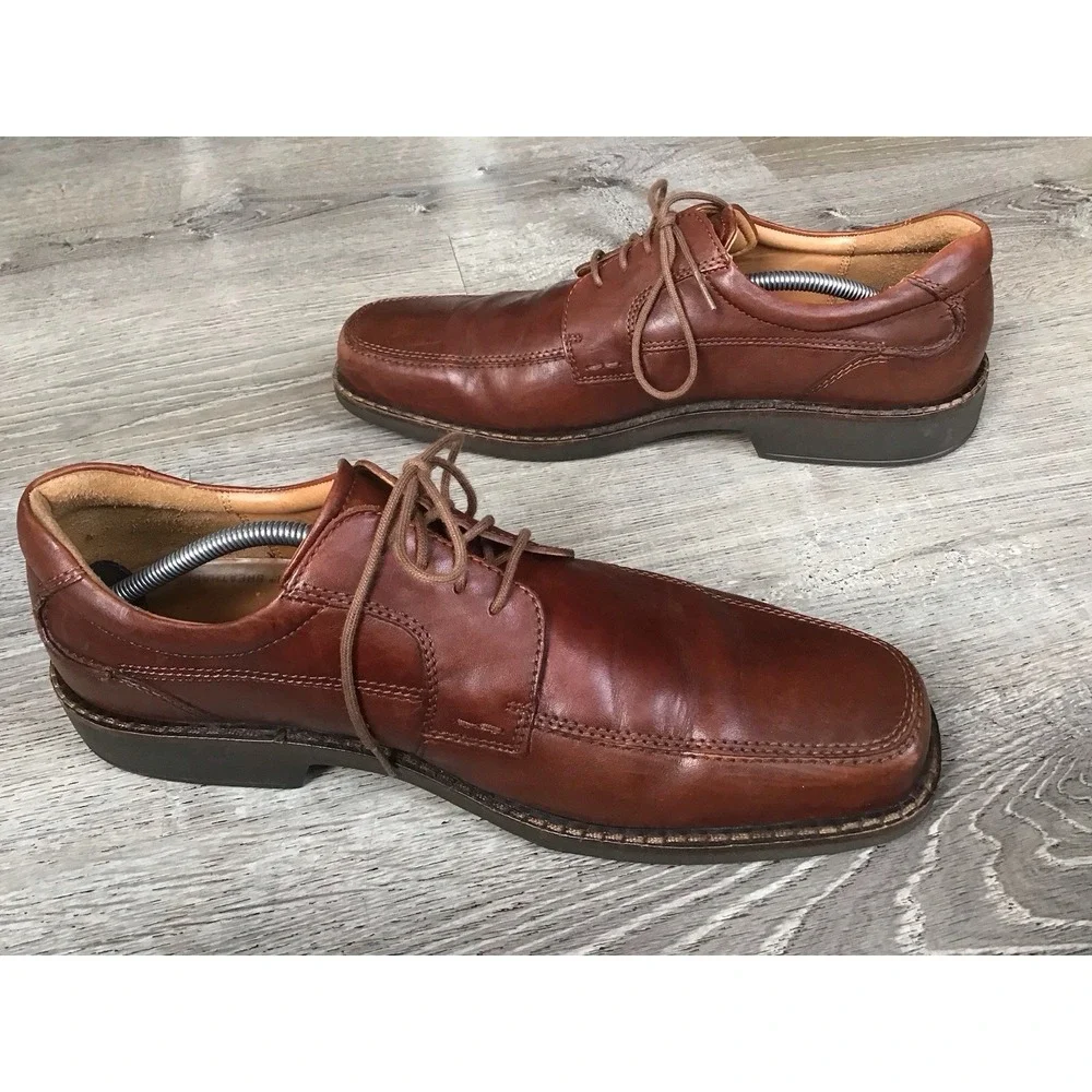 Ecco Helsinki Mens Size EU 47 US 13-13.5 Brown Leather Square Toe Oxfords